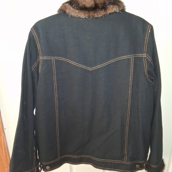 Dennis Basso Dark Blue Denim Jean Jacket w/ Removable Faux Fur Vest NWOT Sz L - Picture 4 of 15